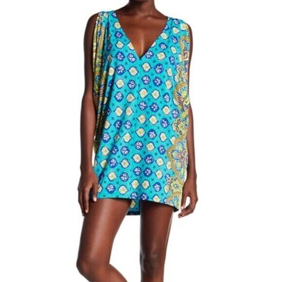 Trina Turk Corsica Caftan Tunic Swim Coverup Size Small Multicolored Boho Beach - Picture 3 of 12
